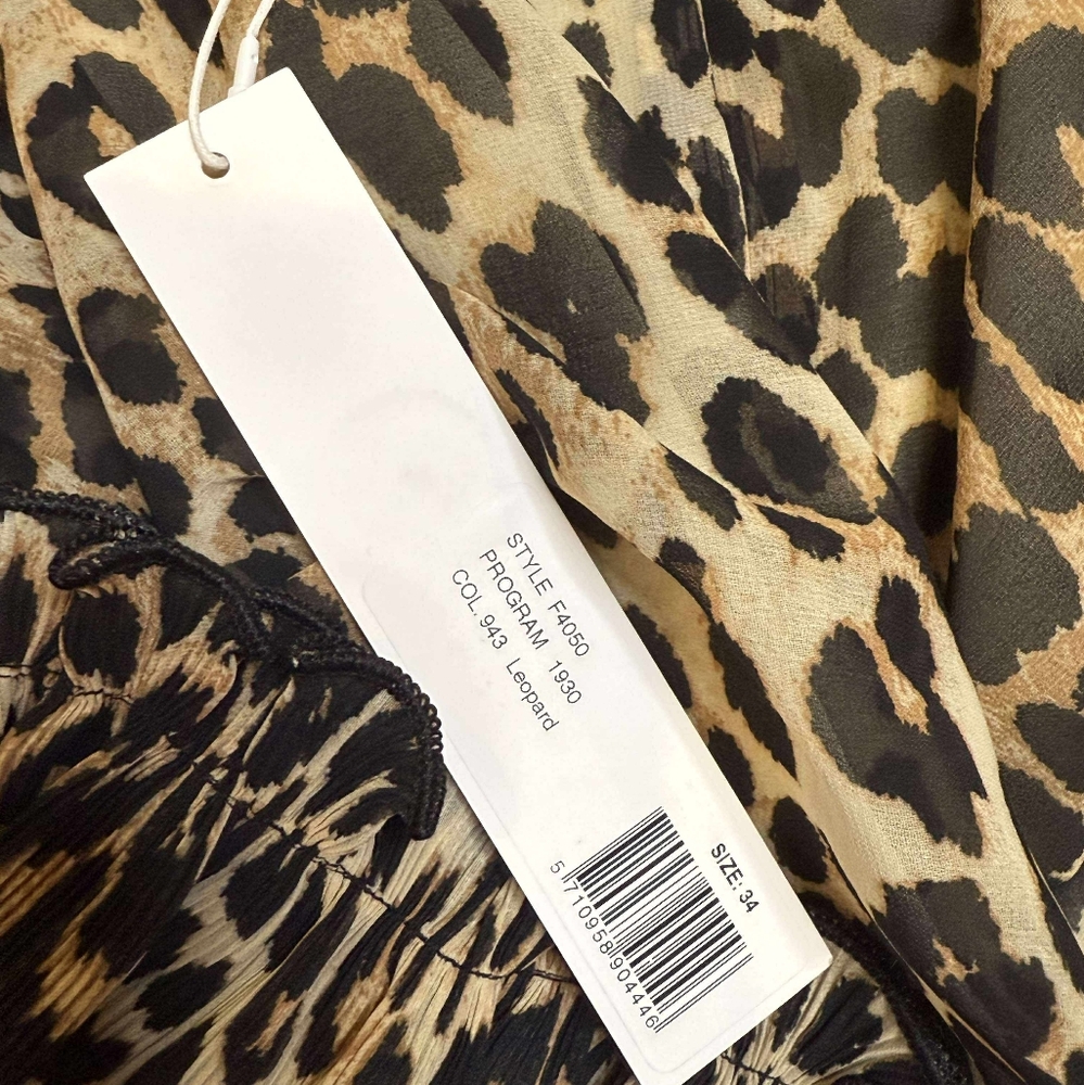 GANNI Pleated Georgette Mini Dress Leopard Babydoll Oversized Size 34 US Small - Picture 7 of 7